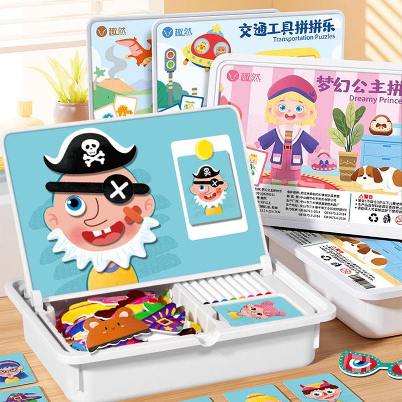 Magnetic Dress-Up Puzzle Book – Creative Magnetic Face & Outfit Game, New Upgrade Educational Travel Toy (Expression Changing Show) ﻿ (Blue) - Image 3